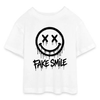 Fake Smile Graffiti - Teen Cropped Jersey T-Shirt - Weiß - Vorne - AI Model Teenager Male dark (155cm)