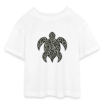 Mana Honu – Polynesian Turtle - Teen Cropped Jersey T-Shirt - Weiß - Vorne - AI Model Teenager Male dark (155cm)