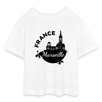 Marseille France - T-shirt Crop Top en jersey Ado - blanc - Devant - AI Model Teenager Male dark (155cm)