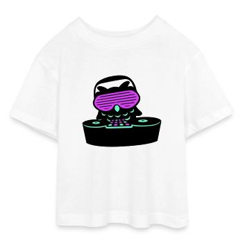 DJ Eule Mischpult Musik auflegen Club Disko Party - Teen Cropped Jersey T-Shirt - Weiß - Vorne - AI Model Teenager Male dark (155cm)