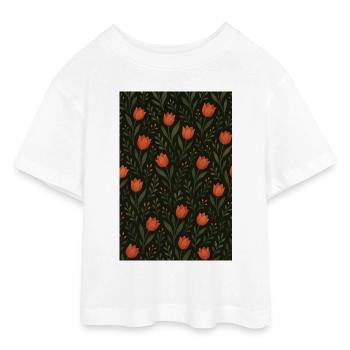 Motif Tulipe - T-shirt Crop Top en jersey Ado - blanc - Devant - AI Model Teenager Male dark (155cm)