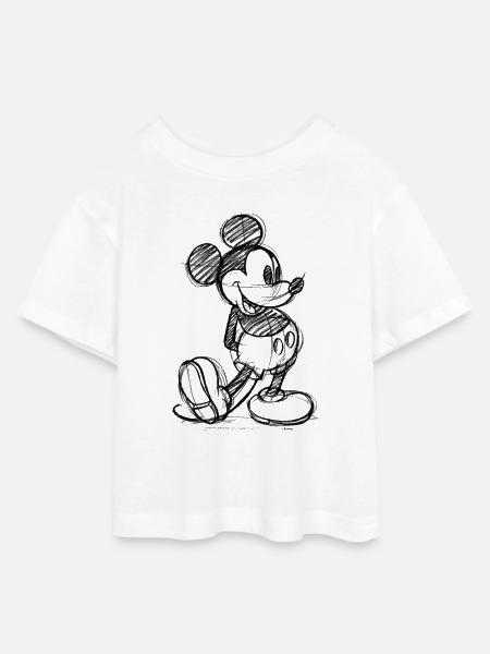Mickey & Minnie Zeichnung - Teen Cropped Jersey T-Shirt - Weiß