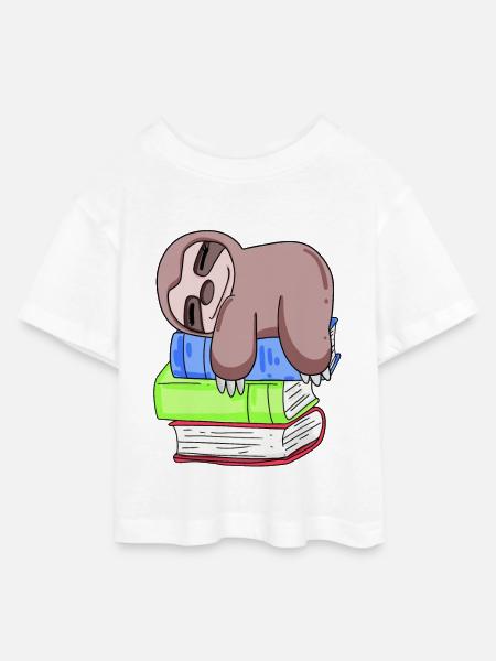 Faultier Buch Bücher lesen - Teen Cropped Jersey T-Shirt - Weiß