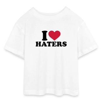 I love Haters - Teen Cropped Jersey T-Shirt - white - Front - AI Model Teenager Male dark (155cm)