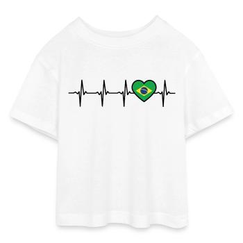 Brésil Heartbeat Flag Brasili T-shirt Brasil - T-shirt Crop Top en jersey Ado - blanc - Devant - AI Model Teenager Male dark (155cm)