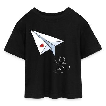 Papierflieger Mit Herz - Love - Reisen - Fliegen - Teen Cropped Jersey T-Shirt - Schwarz - Vorne - AI Model Teenager Female light (150cm)