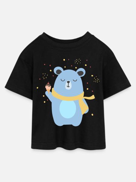 Cute Bear Having an Icecream - Teen Cropped Jersey T-Shirt - black