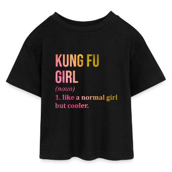 Kung-Fu - Teen Cropped Jersey T-Shirt - Schwarz - Vorne - AI Model Teenager Female light (150cm)
