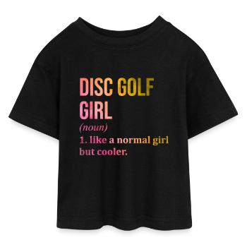 Discgolf - Teen Cropped Jersey T-Shirt - Schwarz - Vorne - AI Model Teenager Female light (150cm)