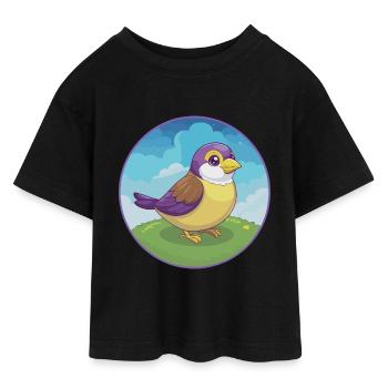 Sparrow Cute Kawaii Cartoon Clipart Animal Pet - Teen Cropped Jersey T-Shirt - black - Front - AI Model Teenager Female light (150cm)