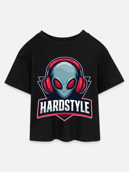 HARDSTYLE Alien Kopfhörer Motiv - Teen Cropped Jersey T-Shirt - Schwarz