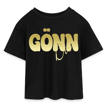 Treat yourself to gold shine typography - Teen Cropped Jersey T-Shirt - black - Front - AI Model Teenager Female light (150cm)