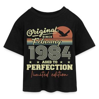 Anniversaire février 1984 - T-shirt Crop Top en jersey Ado - noir - Devant - AI Model Teenager Female light (150cm)