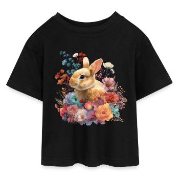 Hase Kaninchen Blumen Floral  - Teen Cropped Jersey T-Shirt - Schwarz - Vorne - AI Model Teenager Female light (150cm)