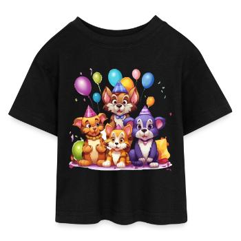 Party friends: Four-legged balloon joy - Teen Cropped Jersey T-Shirt - black - Front - AI Model Teenager Female light (150cm)