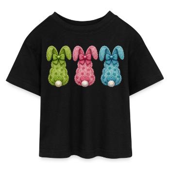 Ostern Drei Osterhasen von hinten in einer Reihe  - Teen Cropped Jersey T-Shirt - Schwarz - Vorne - AI Model Teenager Female light (150cm)
