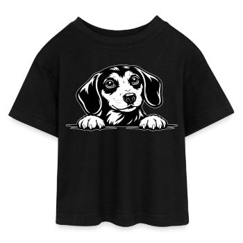 Dackel mit Pfote Portrait - Teen Cropped Jersey T-Shirt - Schwarz - Vorne - AI Model Teenager Female light (150cm)