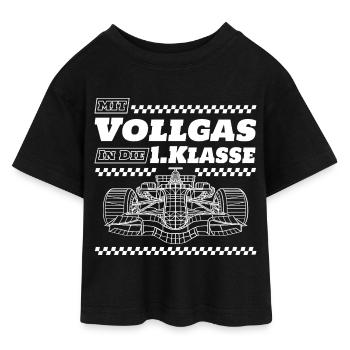 Mit Vollgas in die 1. Klasse - Schulkind Rennauto - Teen Cropped Jersey T-Shirt - Schwarz - Vorne - AI Model Teenager Female light (150cm)