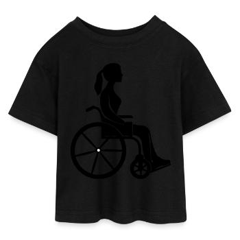 Fauteuil roulant Femme - T-shirt Crop Top en jersey Ado - noir - Devant - AI Model Teenager Female light (150cm)