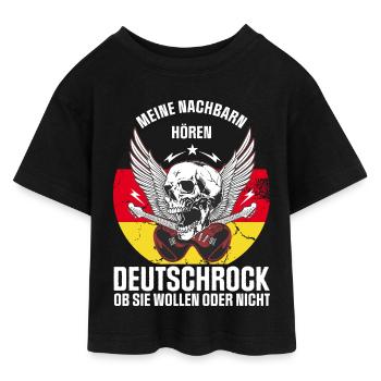 My neighbors listen to German rock - Teen Cropped Jersey T-Shirt - black - Front - AI Model Teenager Female light (150cm)