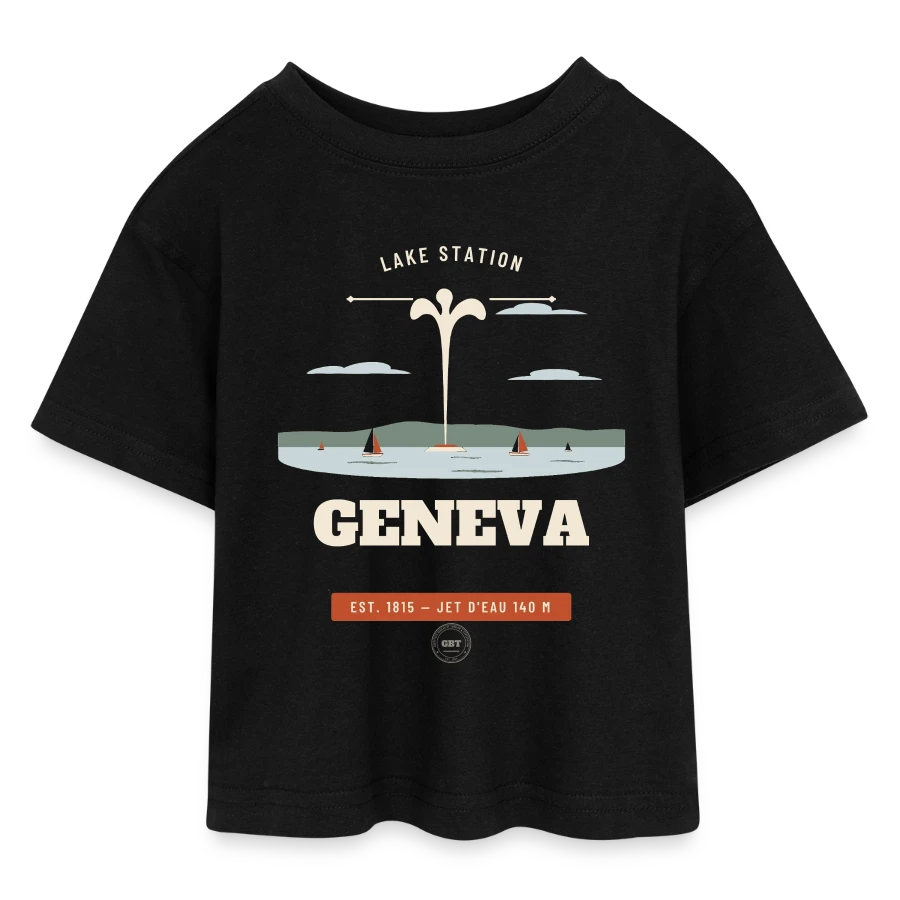 Geneva badge on a teen cropped jersey t-shirt, black