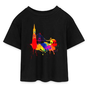 San Francisco Skyline Colorful Colors Painting Love SF - Teen Cropped Jersey T-Shirt - black - Front - AI Model Teenager Female light (150cm)