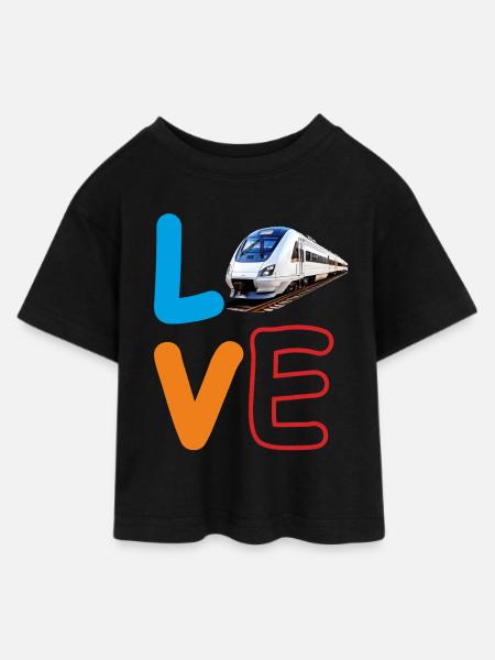LOVE BAHN ZUG - Teen Cropped Jersey T-Shirt - Schwarz