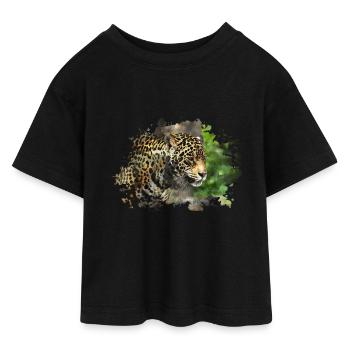 Leopard - Teen Cropped Jersey T-Shirt - Schwarz - Vorne - AI Model Teenager Female light (150cm)