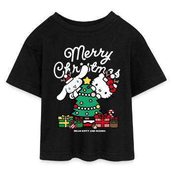 Hello Kitty Und Cinnamoroll Weihnachts Design - Teen Cropped Jersey T-Shirt - Schwarz - Vorne - AI Model Teenager Female light (150cm)