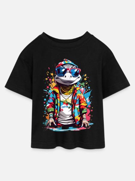 Coole Krokodil - Teen Cropped Jersey T-Shirt - Schwarz