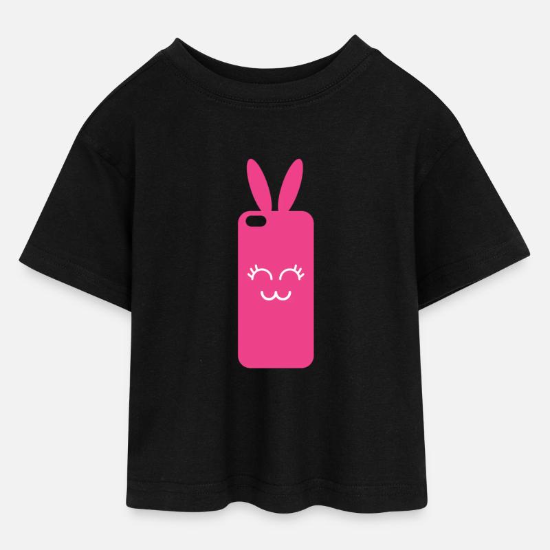 Pink Rabbit Phone Graphic - T-shirt Crop Top en jersey Ado - noir