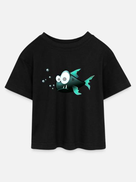 Verwirrter Fisch - Teen Cropped Jersey T-Shirt - Schwarz