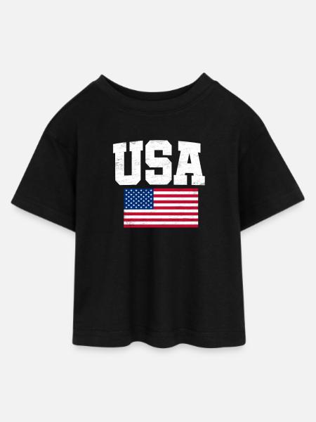 USA - Teen Cropped Jersey T-Shirt - Schwarz