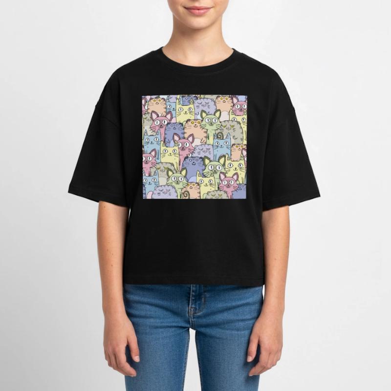 Cat Pattern Cat Wallpaper Cat Pattern Teen Cropped Jersey T-Shirt