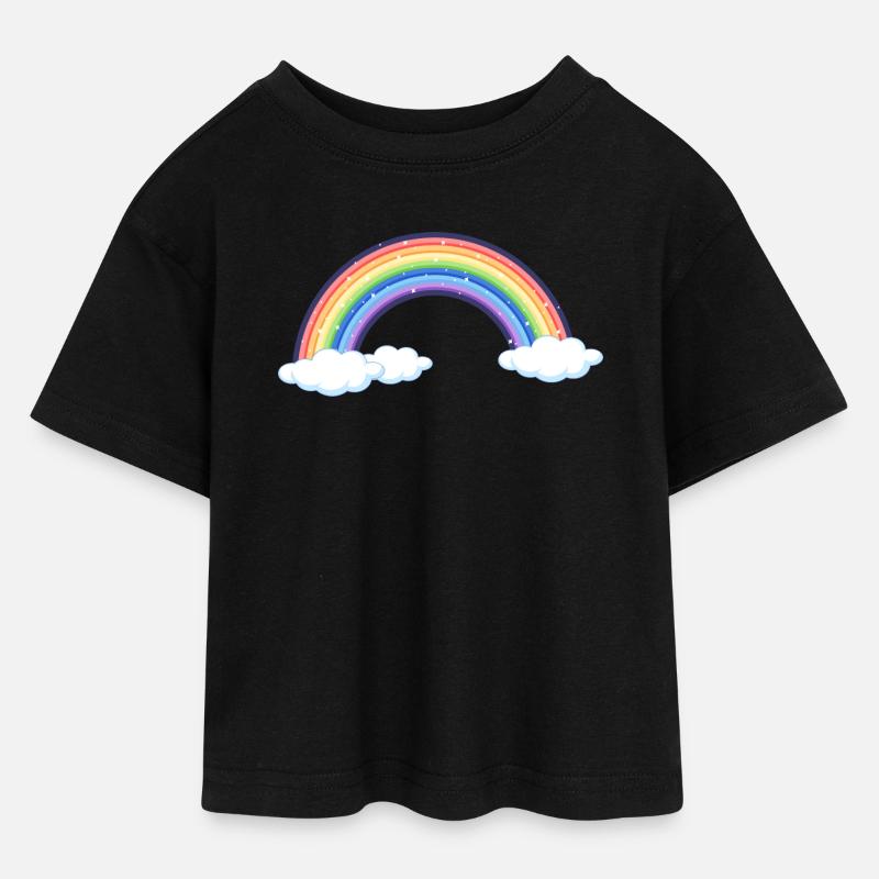 Arc-en-ciel vibrant sur les nuages - T-shirt Crop Top en jersey Ado - noir