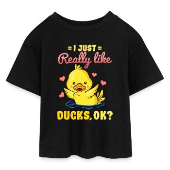 Duck Duck Lover - Teen Cropped Jersey T-Shirt - black - Front - AI Model Teenager Female light (150cm)