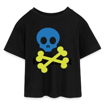 Neon Blue Skull and Crossbones - Teen Cropped Jersey T-Shirt - black - Front - AI Model Teenager Female light (150cm)