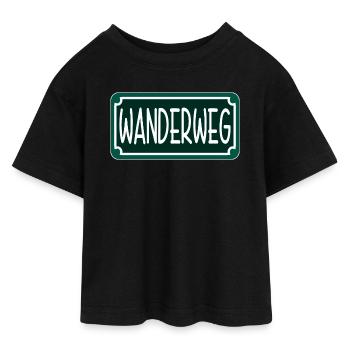 Wanderweg - Wandern Sprüche - Straßenschild - Teen Cropped Jersey T-Shirt - Schwarz - Vorne - AI Model Teenager Female light (150cm)