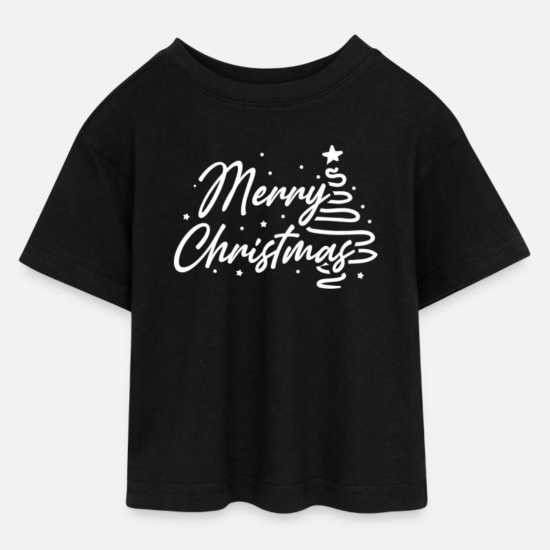 Joyeux Noël script arbre - T-shirt Crop Top en jersey Ado - noir