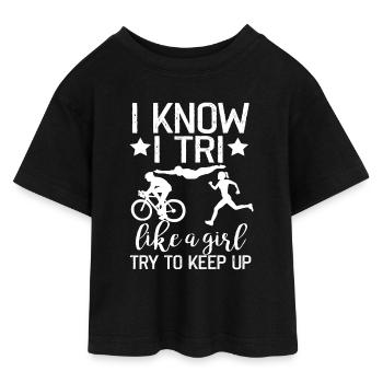Je sais que j’aime un triathlon de fille - T-shirt Crop Top en jersey Ado - noir - Devant - AI Model Teenager Female light (150cm)
