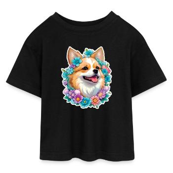 Zwergspitz de Poméranie - T-shirt Crop Top en jersey Ado - noir - Devant - AI Model Teenager Female light (150cm)