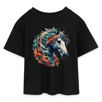 Horse - Teen Cropped Jersey T-Shirt - black - Front - AI Model Teenager Female light (150cm)