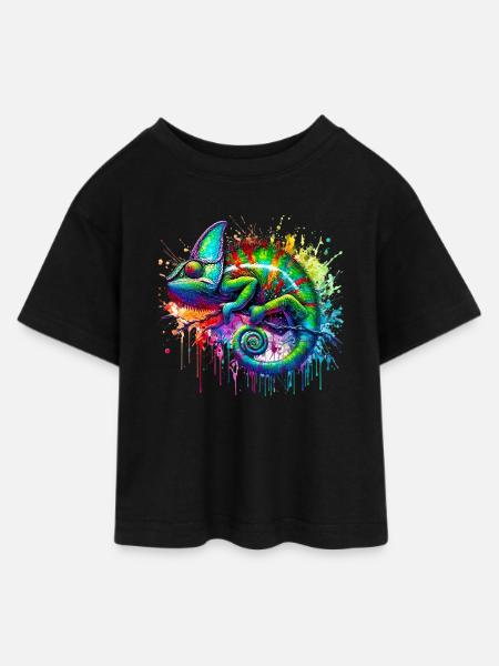 Chamäleon - Teen Cropped Jersey T-Shirt - Schwarz