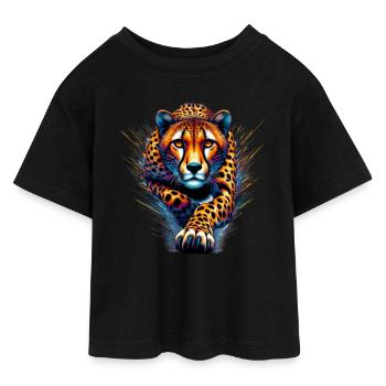 Gepard - Teen Cropped Jersey T-Shirt - Schwarz - Vorne - AI Model Teenager Female light (150cm)