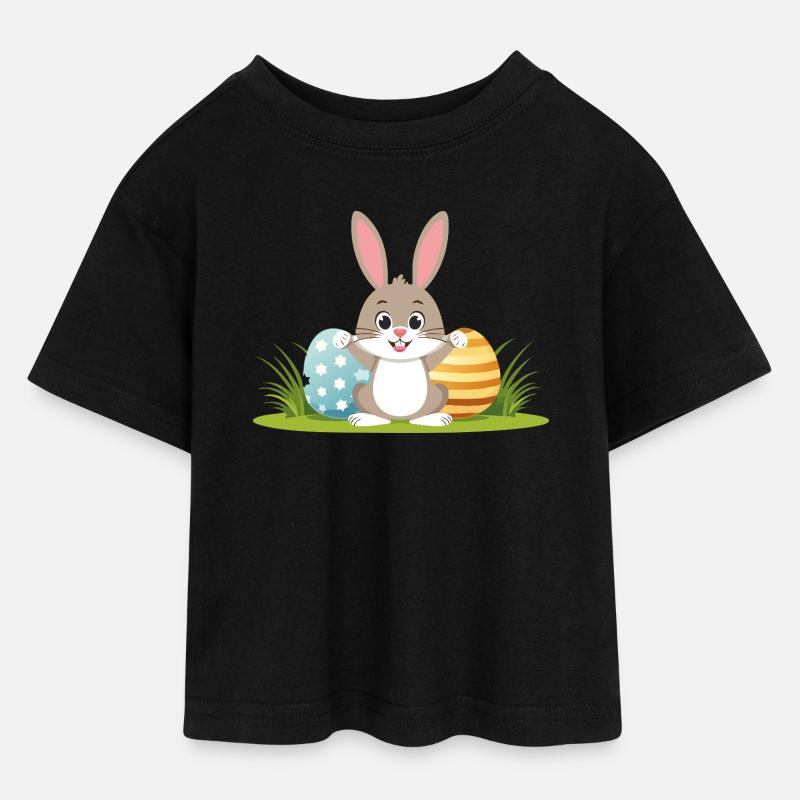 Happy Easter bunny with colorful Easter eggs - Teen Cropped Jersey T-Shirt - black
