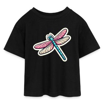 Libelle in Pastell - Teen Cropped Jersey T-Shirt - Schwarz - Vorne - AI Model Teenager Female light (150cm)
