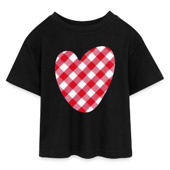 Herz kariert Love Liebe Hochzeit Karo Muster - Teen Cropped Jersey T-Shirt - Schwarz - Vorne - AI Model Teenager Female light (150cm)