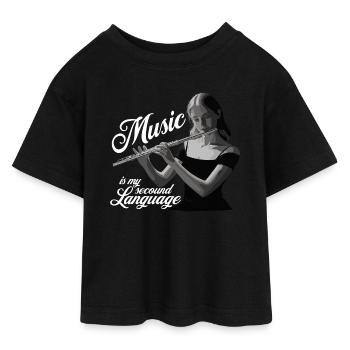 Querflöte - Music is my second language - Teen Cropped Jersey T-Shirt - Schwarz - Vorne - AI Model Teenager Female light (150cm)