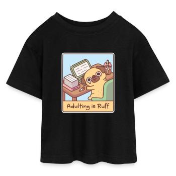 Overworked Sad Pug Adulting Is Ruff Funny - Teen Cropped Jersey T-Shirt - black - Front - AI Model Teenager Female light (150cm)