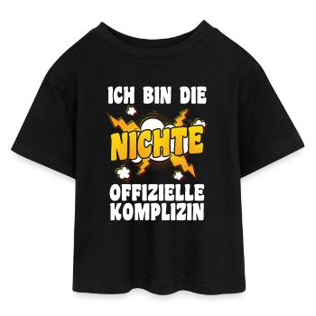 Family motif niece - Teen Cropped Jersey T-Shirt - black - Front - AI Model Teenager Female light (150cm)